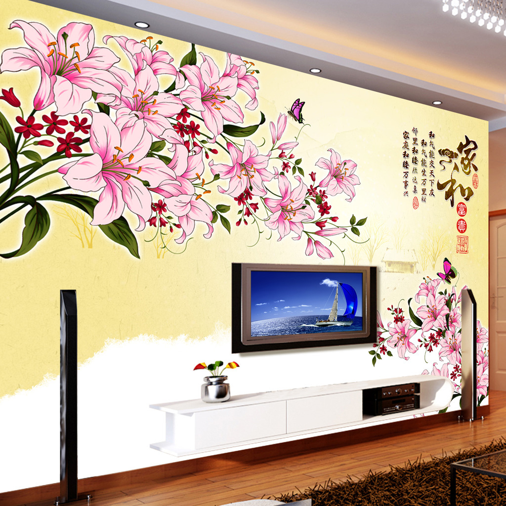 《家和富贵百合开 电视背景墙的艺术新生》——当代家庭客厅装饰画选购指南